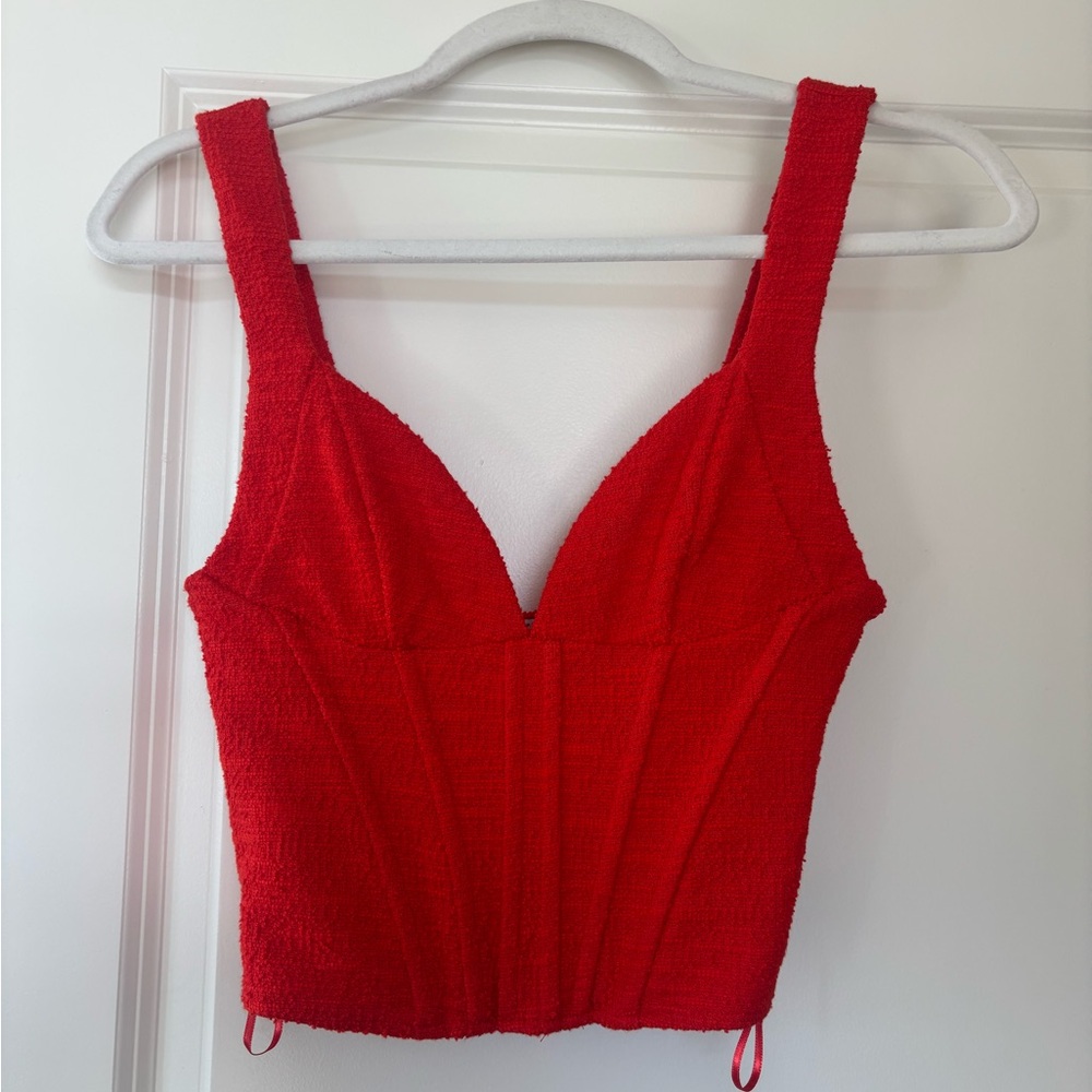 Zara Red Ribbed Corset Top